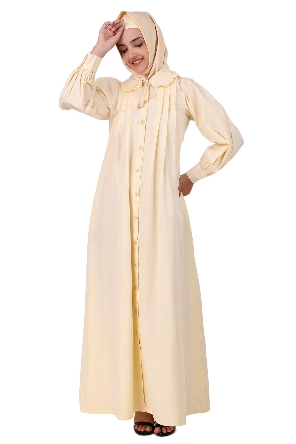 Front Open Cotton Cream Color Abaya