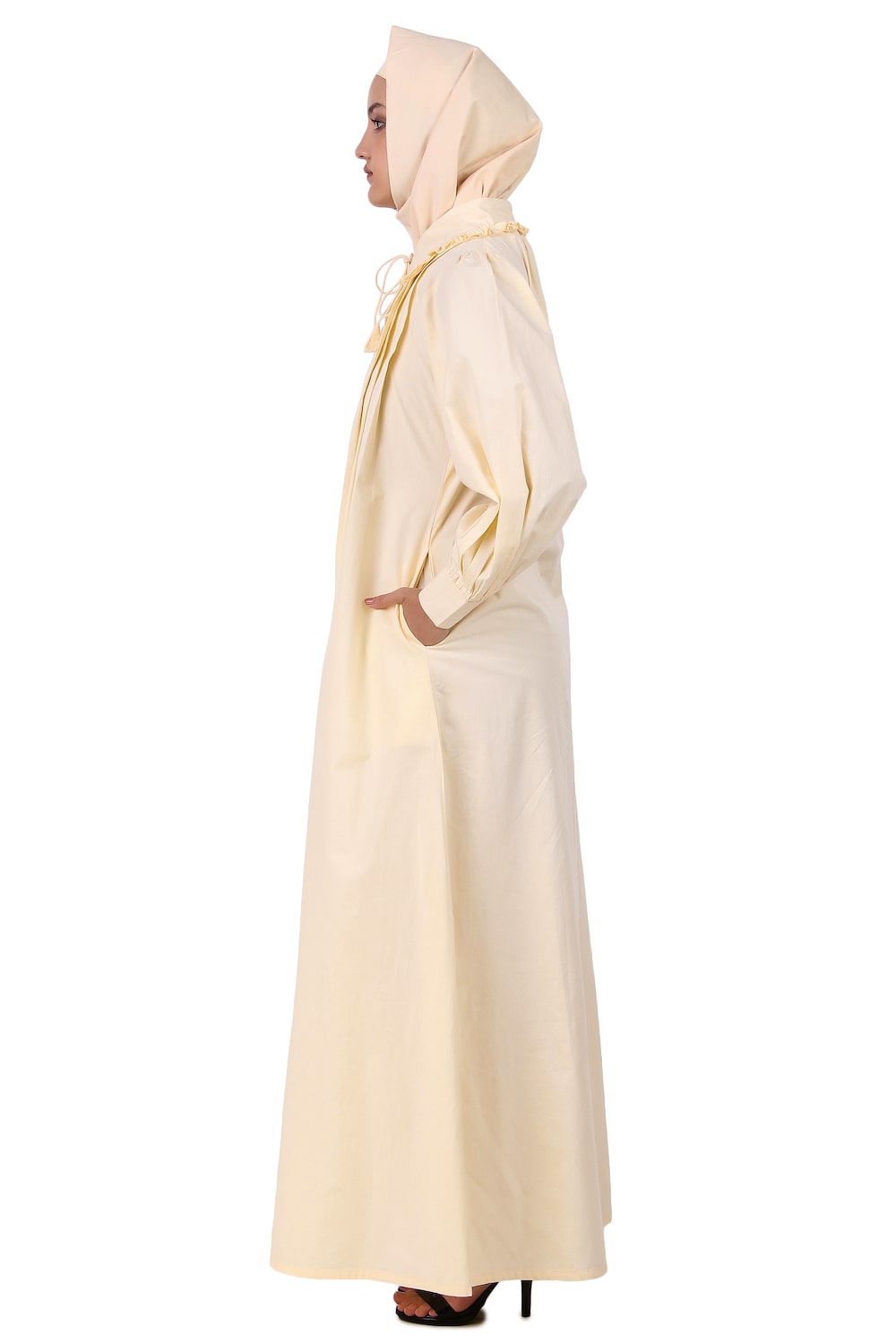 Front Open Cotton Cream Color Abaya