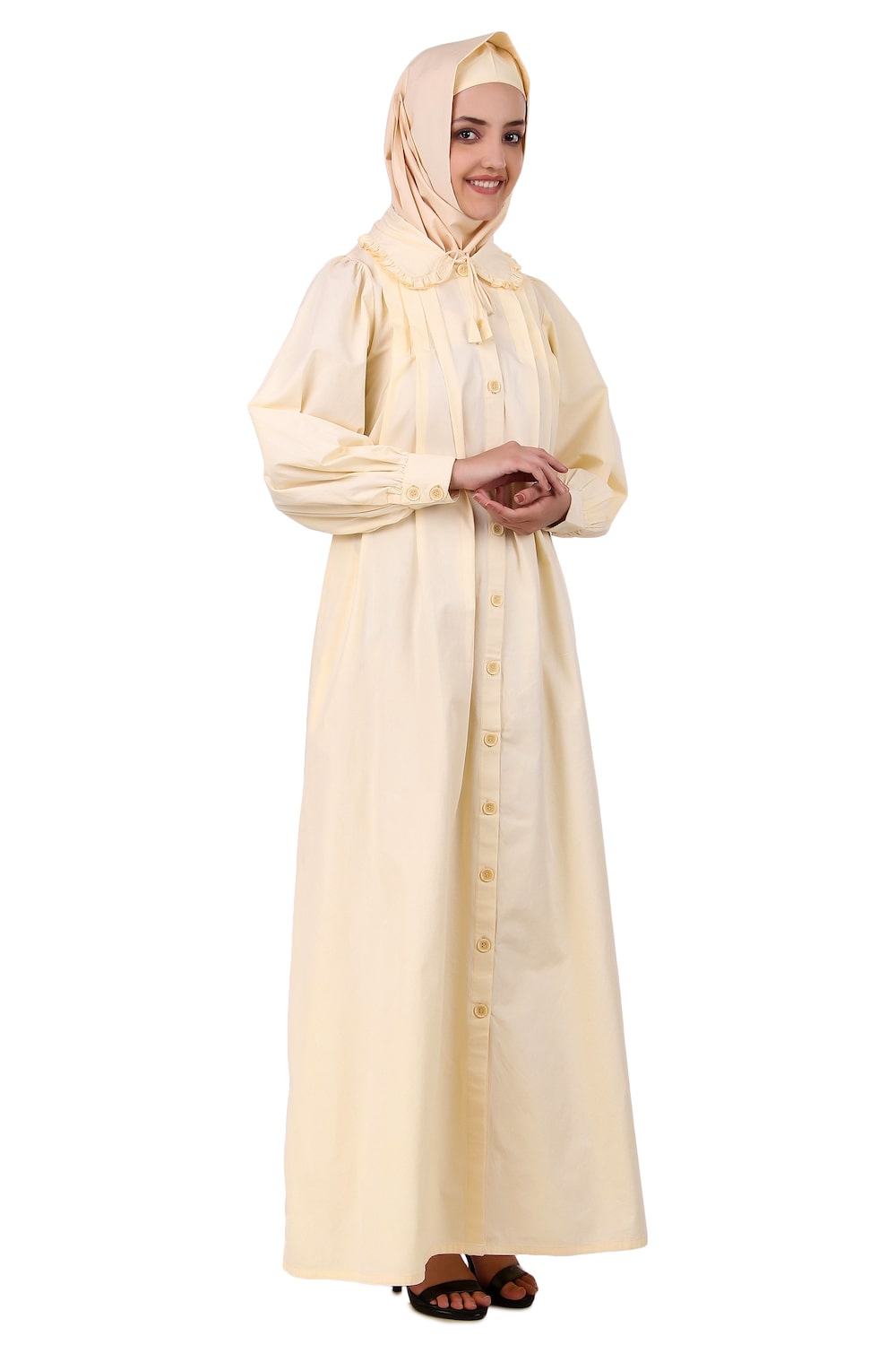 Front Open Cotton Cream Color Abaya