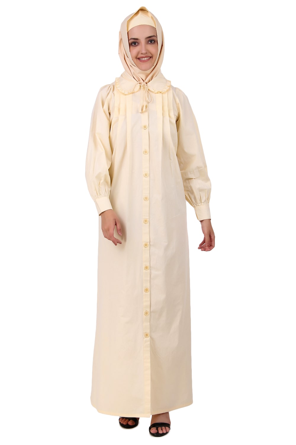 Front Open Cotton Cream Color Abaya