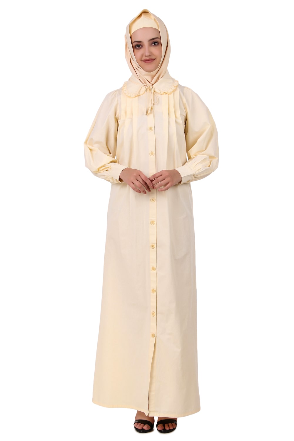 Front Open Cotton Cream Color Abaya