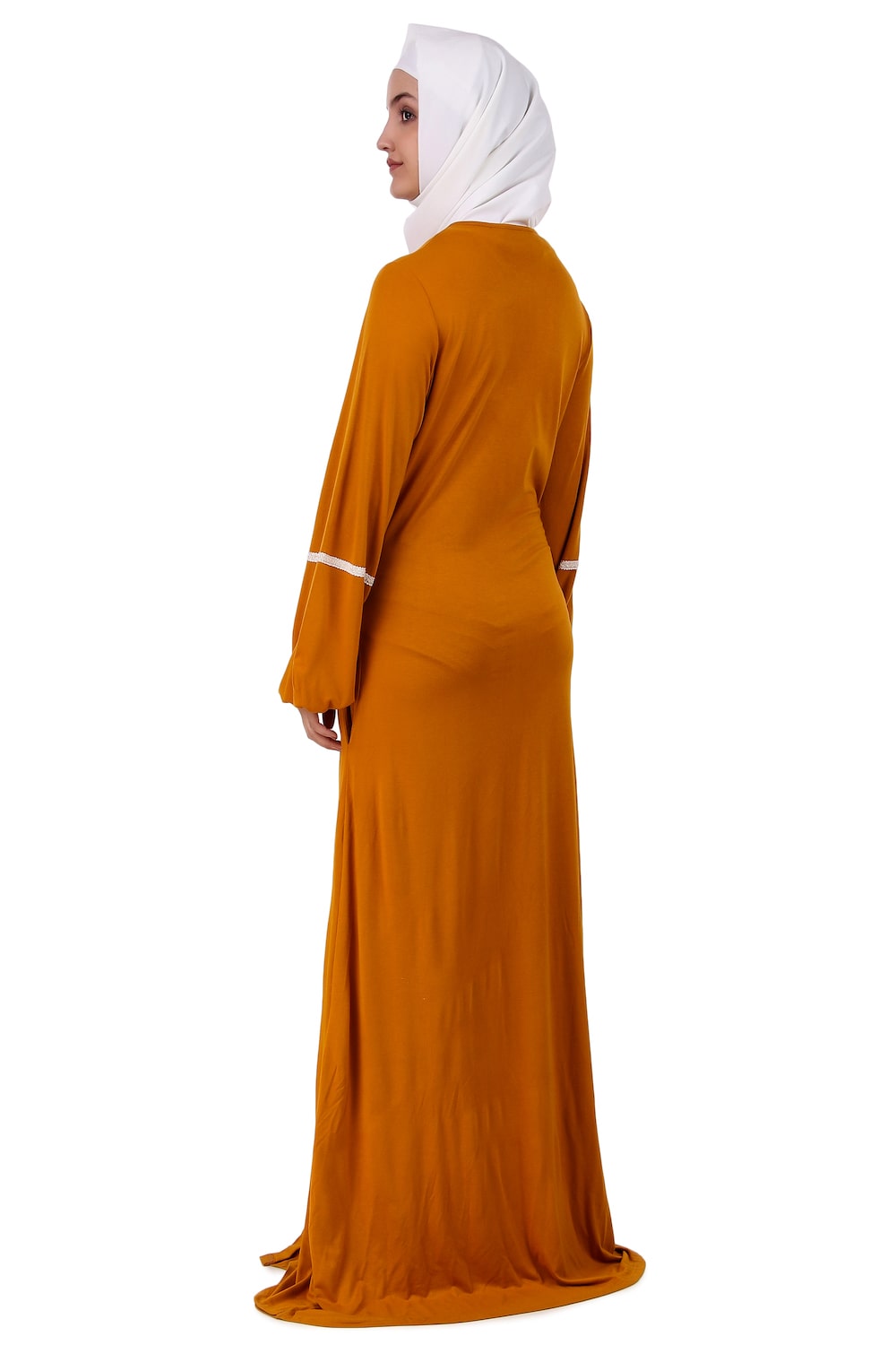 Mustard Jersey Lace Abaya