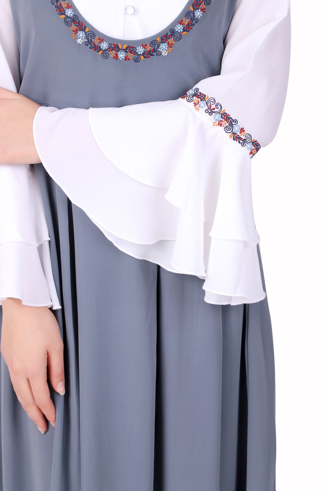 Dual Color Dungaree Look Embroidered Abaya