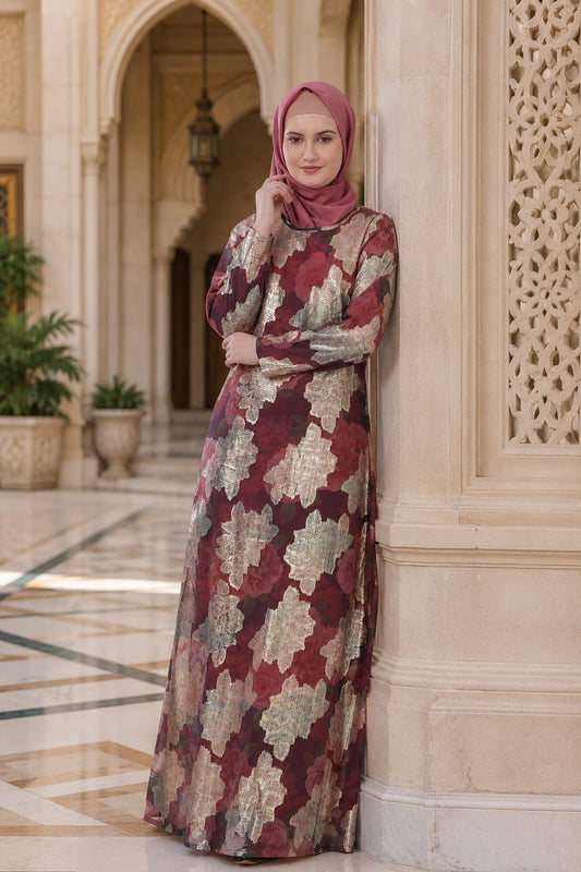 Printed Lurex Georgette Dual Layer Abaya AYG-024
