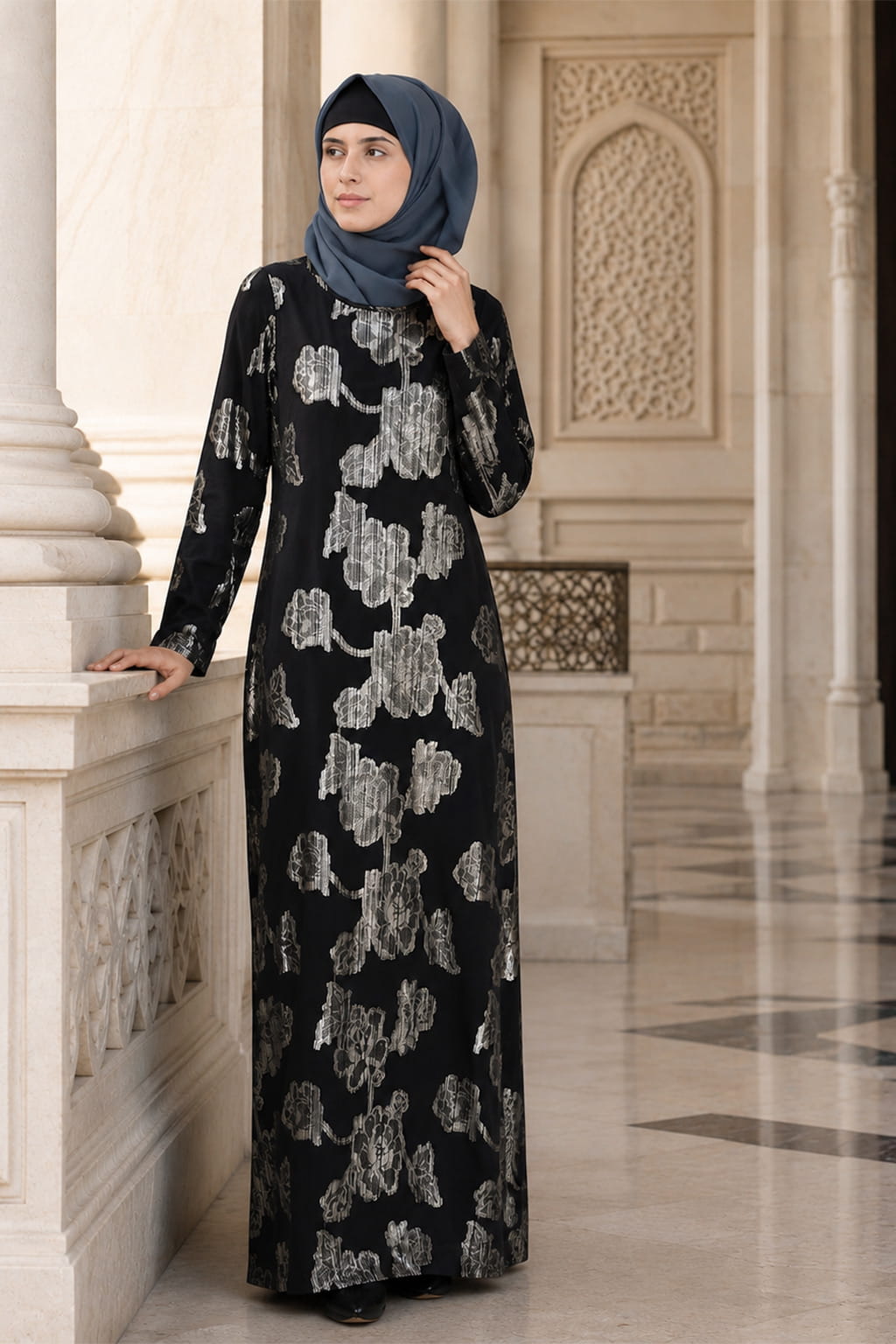 Printed Lurex Georgette Dual Layer Abaya AYG-061