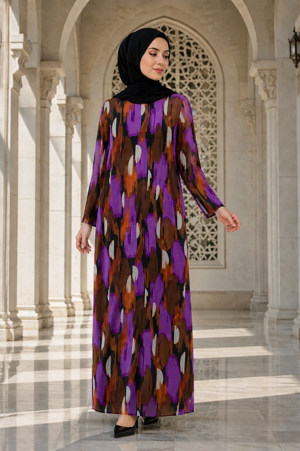 Printed Chiffon Dual Layer Abaya AYG-098