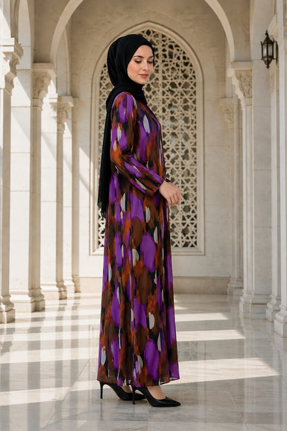 Printed Chiffon Dual Layer Abaya AYG-098