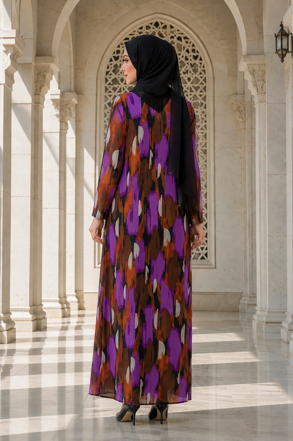 Printed Chiffon Dual Layer Abaya AYG-098
