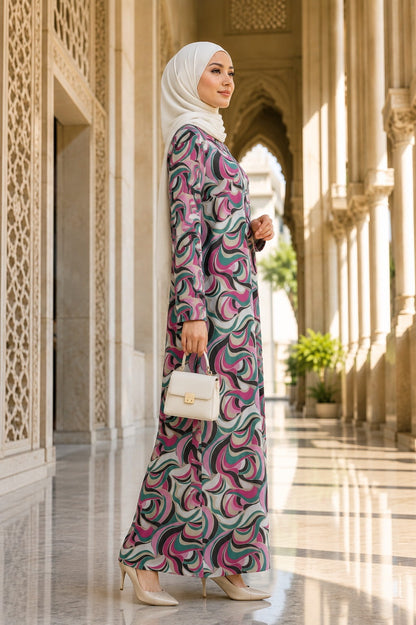Printed Chiffon Dual Layer Abaya AYG-099