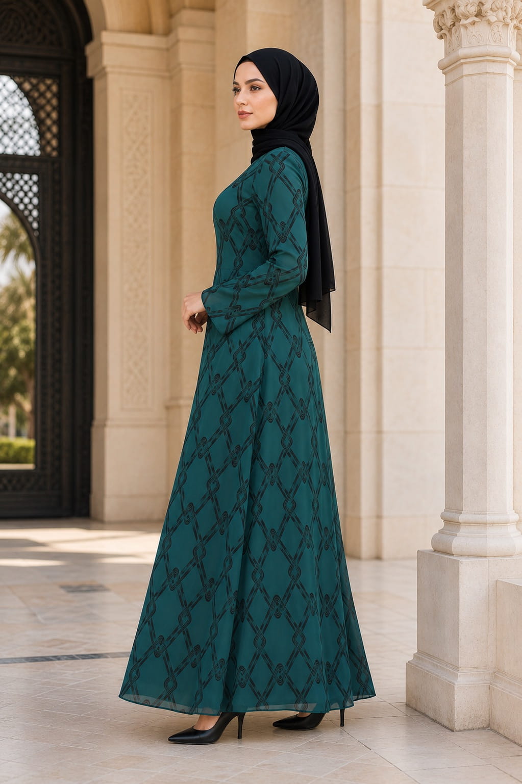 Printed Chiffon Dual Layer Abaya AYG-100