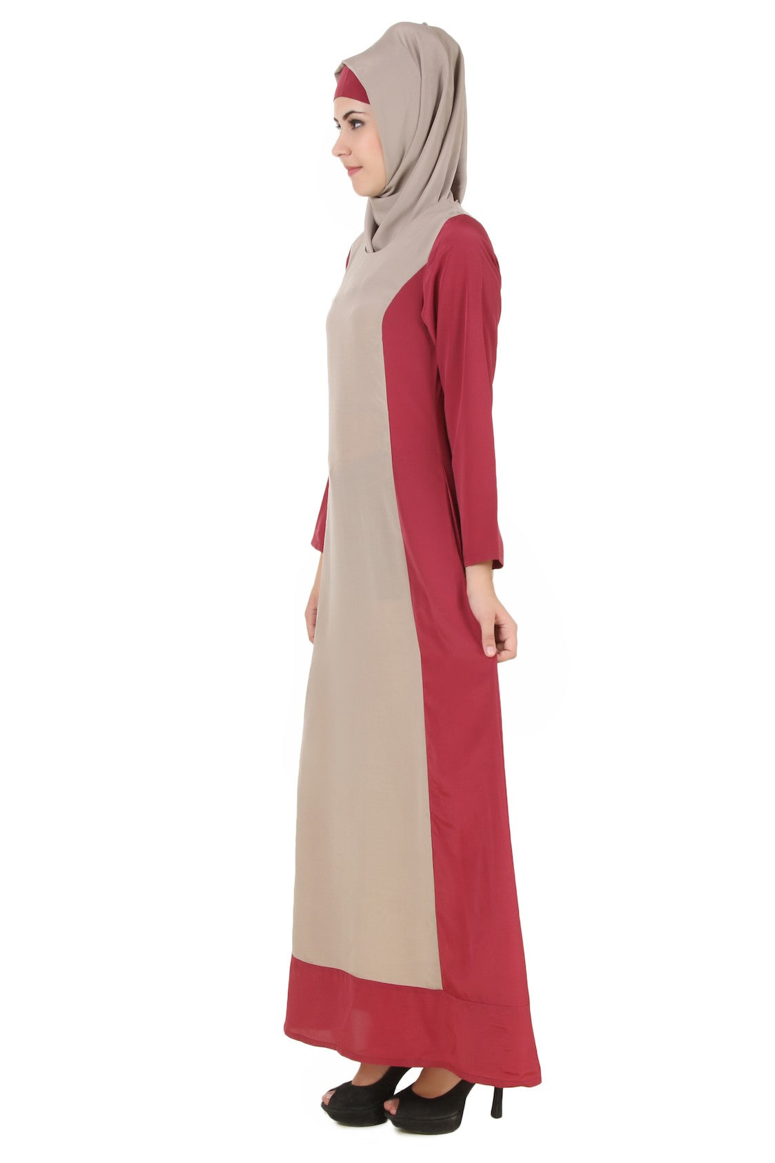 Arshi Slim Look Rose Pink & Warm Grey Abaya