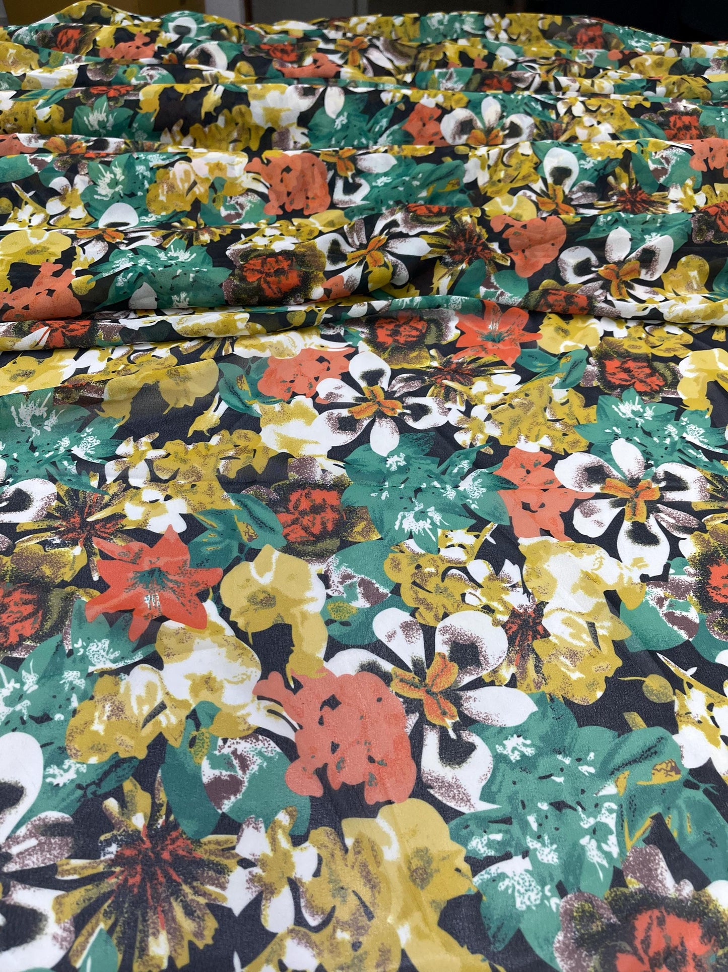 Printed Georgette Polyester Fabric, Woven, 70 GSM, Breathable, 42" Wide, Per Yard, AYG-072, Floral Print