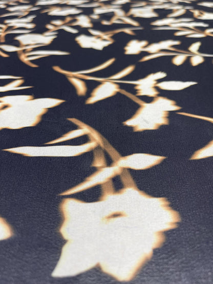 Printed Georgette Polyester Fabric, Woven, 70 GSM, Breathable, 42" Wide, Per Yard, AYG-073, Black Floral Print