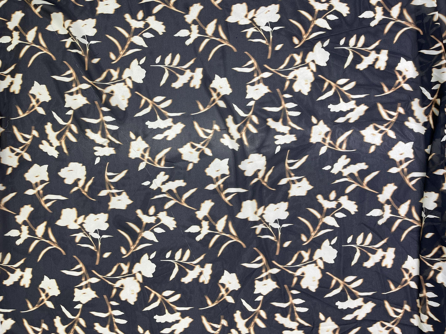 Printed Georgette Polyester Fabric, Woven, 70 GSM, Breathable, 42" Wide, Per Yard, AYG-073, Black Floral Print