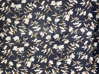 Printed Georgette Polyester Fabric, Woven, 70 GSM, Breathable, 42" Wide, Per Yard, AYG-073, Black Floral Print