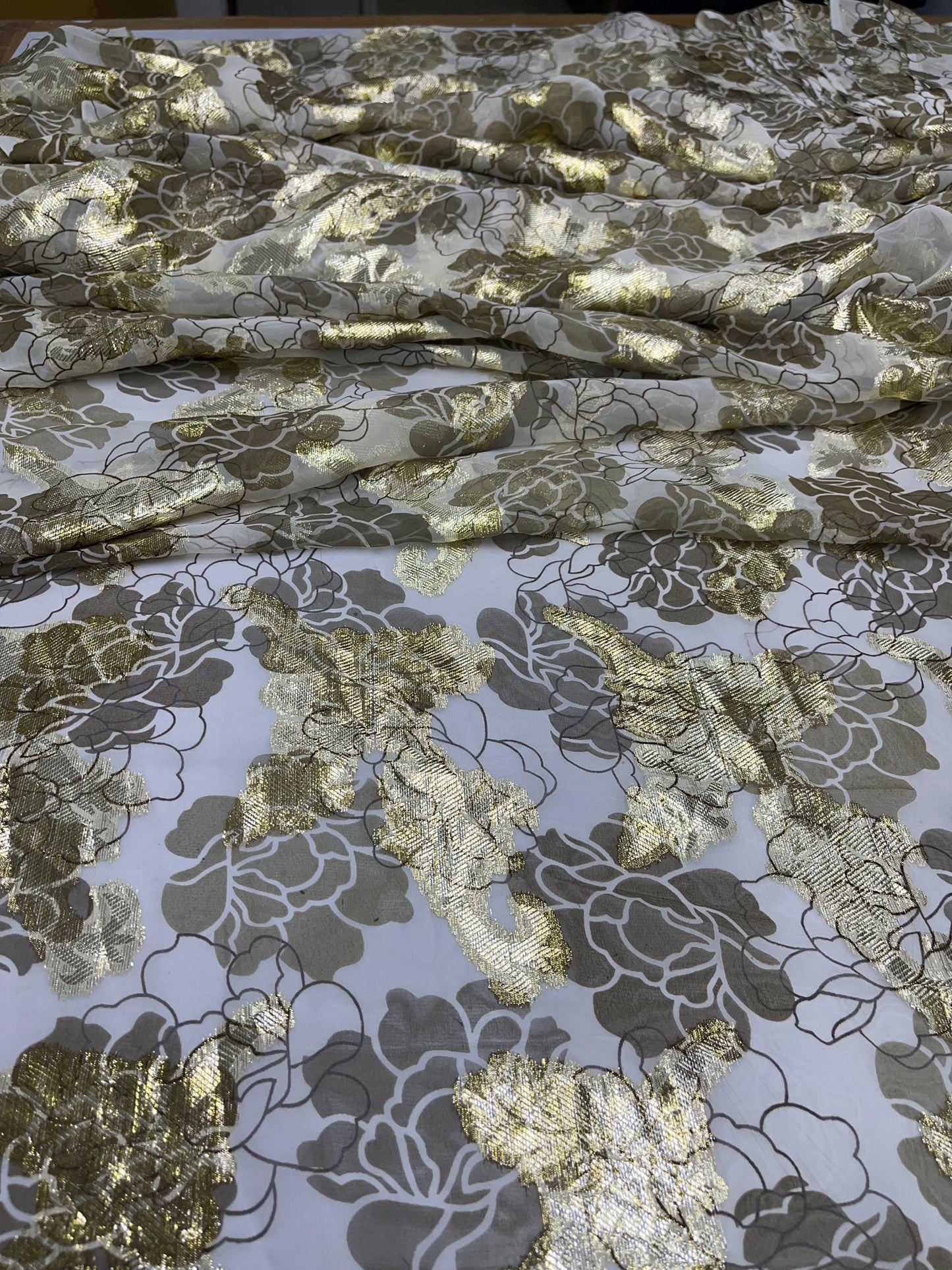Printed Georgette Polyester Fabric, Woven, 70 GSM, Breathable, 42" Wide, Per Yard, AYG-047, Floral Lurex Print