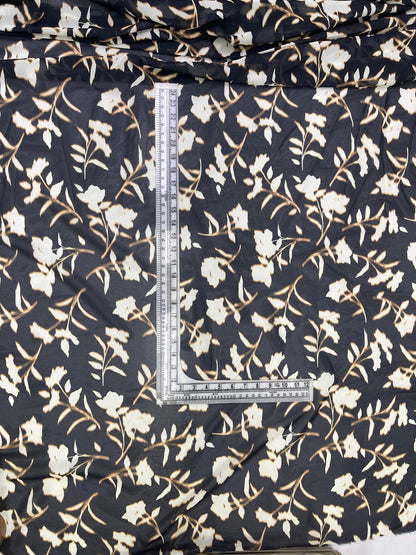 Printed Georgette Polyester Fabric, Woven, 70 GSM, Breathable, 42" Wide, Per Yard, AYG-073, Black Floral Print