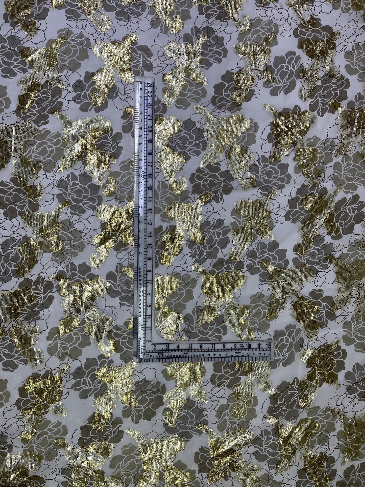 Printed Georgette Polyester Fabric, Woven, 70 GSM, Breathable, 42" Wide, Per Yard, AYG-047, Floral Lurex Print
