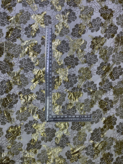 Printed Georgette Polyester Fabric, Woven, 70 GSM, Breathable, 42" Wide, Per Yard, AYG-047, Floral Lurex Print