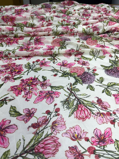 Printed Georgette Polyester Fabric, Woven, 70 GSM, Breathable, 42" Wide, Per Yard, AYG-078, Floral Print