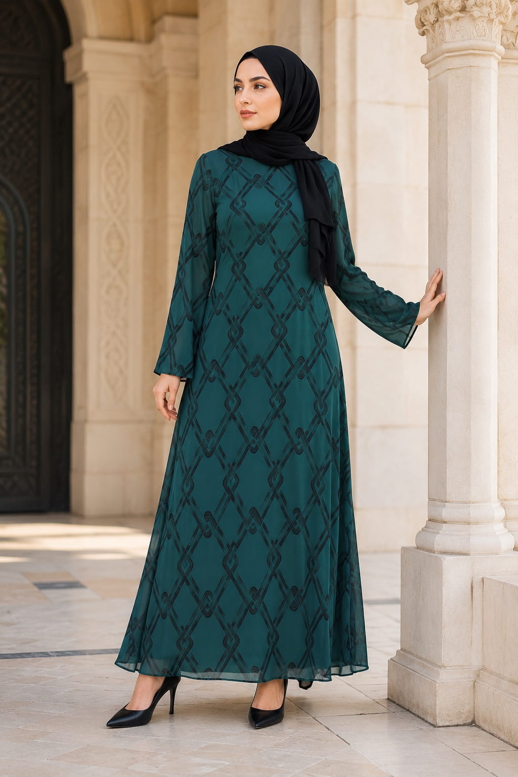 Printed Chiffon Dual Layer Abaya for Women in Multicolor Design with Chiffon Outer Layer and Crepe Inner Layer, Modest Islamic Casual Wear in India