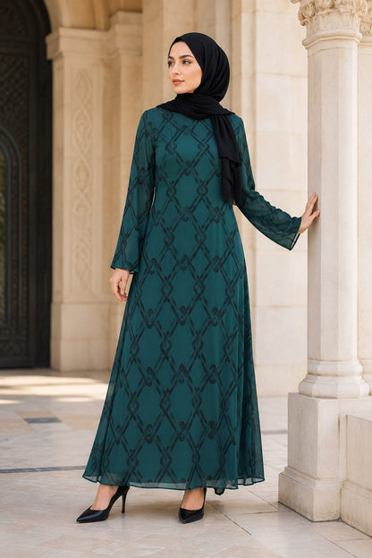 Printed Chiffon Dual Layer Abaya for Women in Multicolor Design with Chiffon Outer Layer and Crepe Inner Layer, Modest Islamic Casual Wear in India