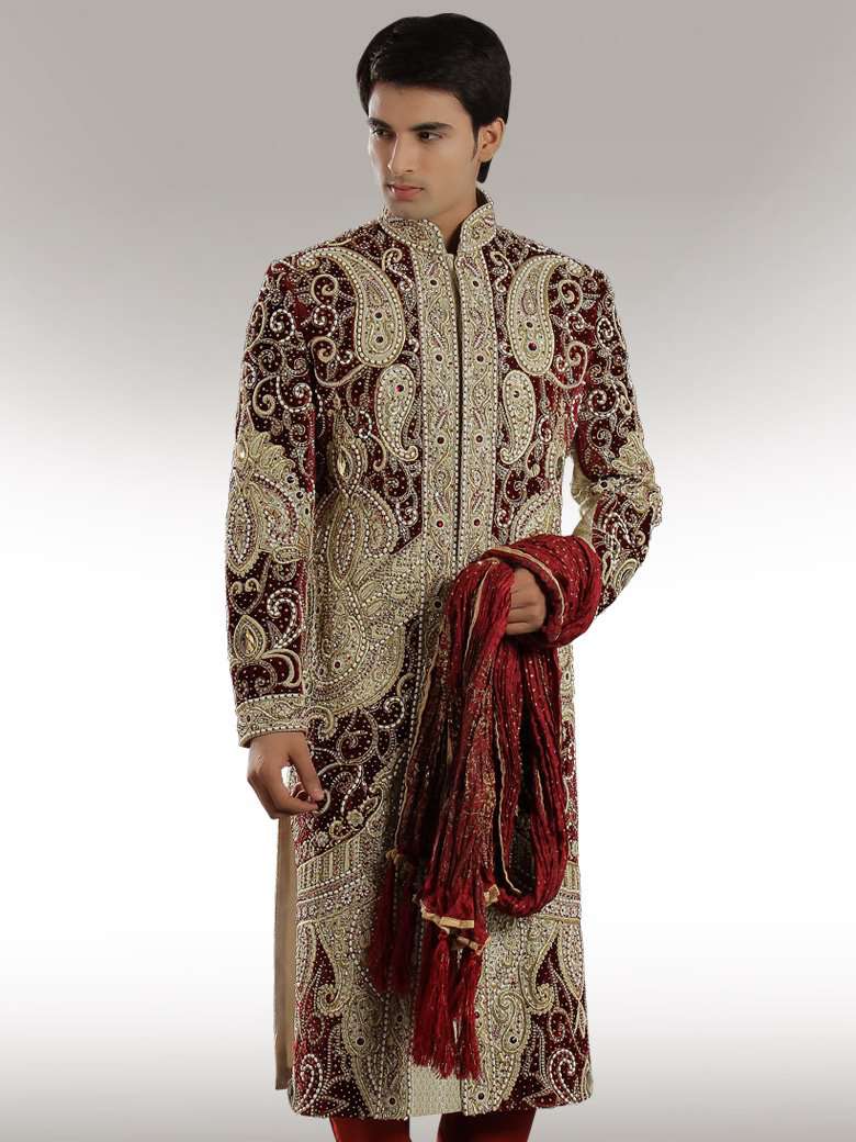 Designer velvet patch Sherwani