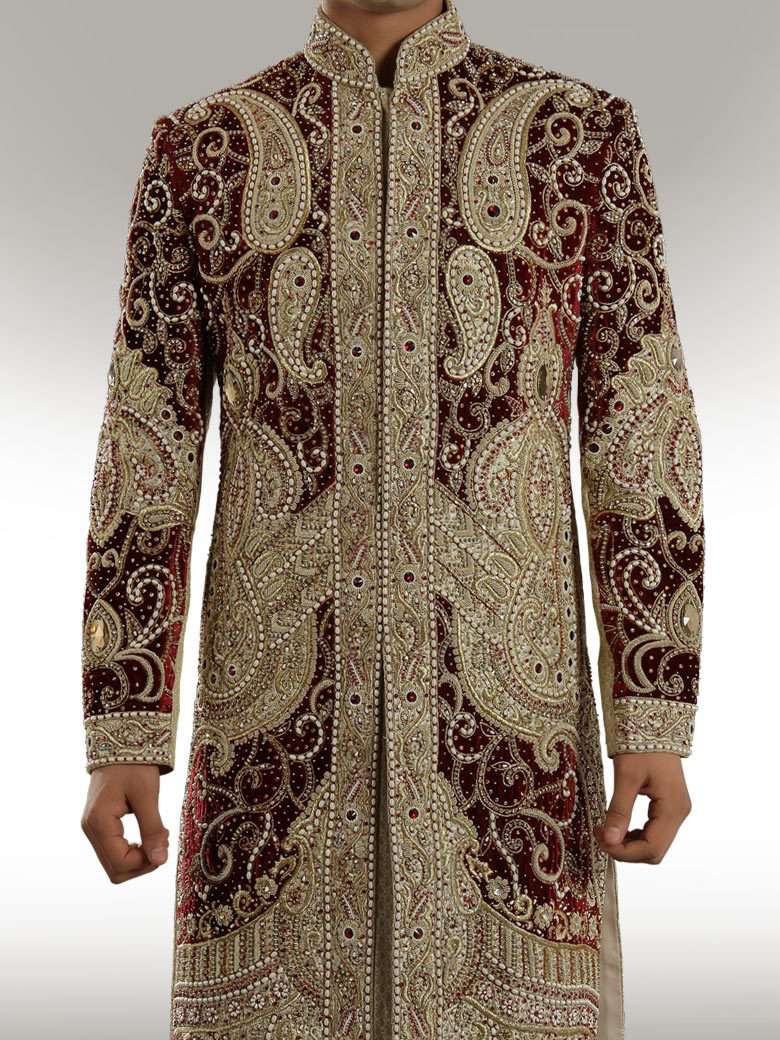 Designer velvet patch Sherwani