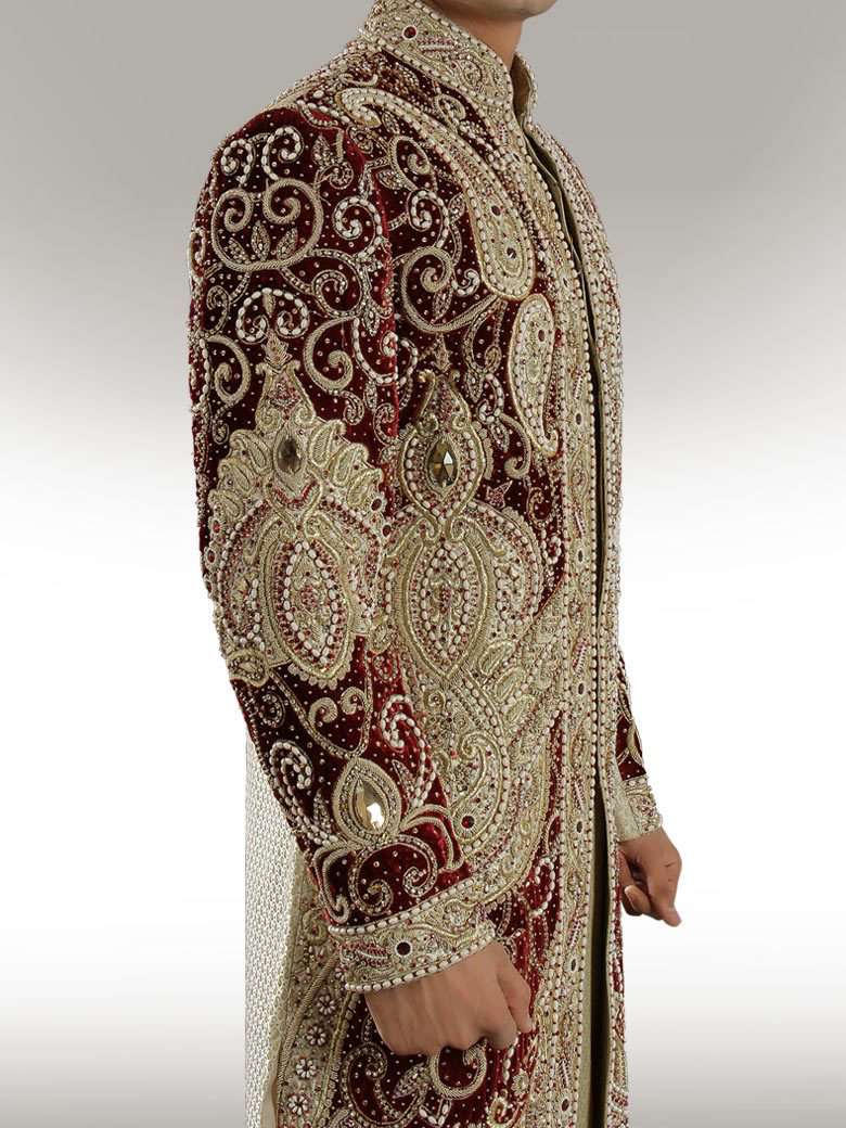 Designer velvet patch Sherwani