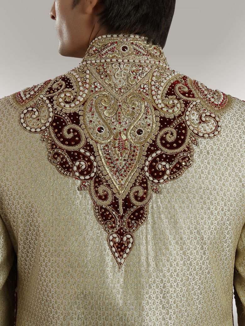 Designer velvet patch Sherwani