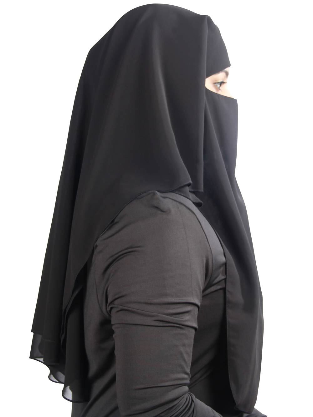 3 Layers Niqab In Black Georgette