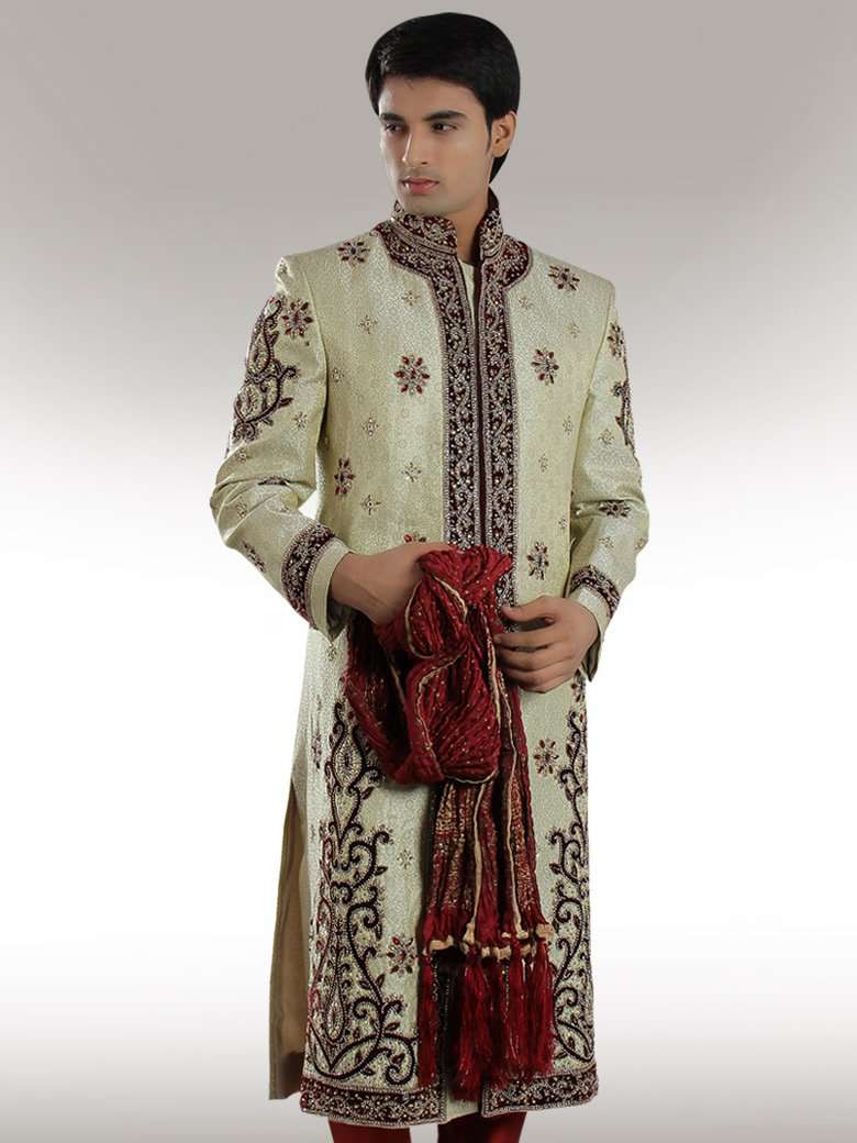 Designer Cream Brocade Sherwani