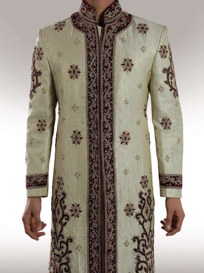 Designer Cream Brocade Sherwani