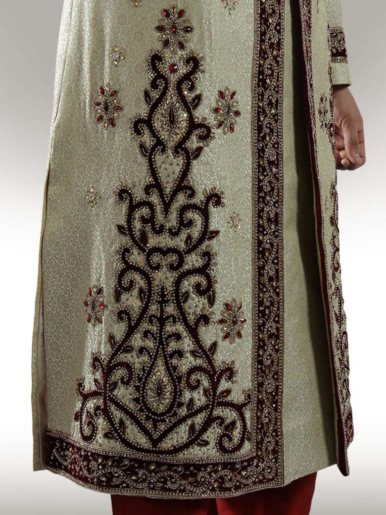 Designer Cream Brocade Sherwani