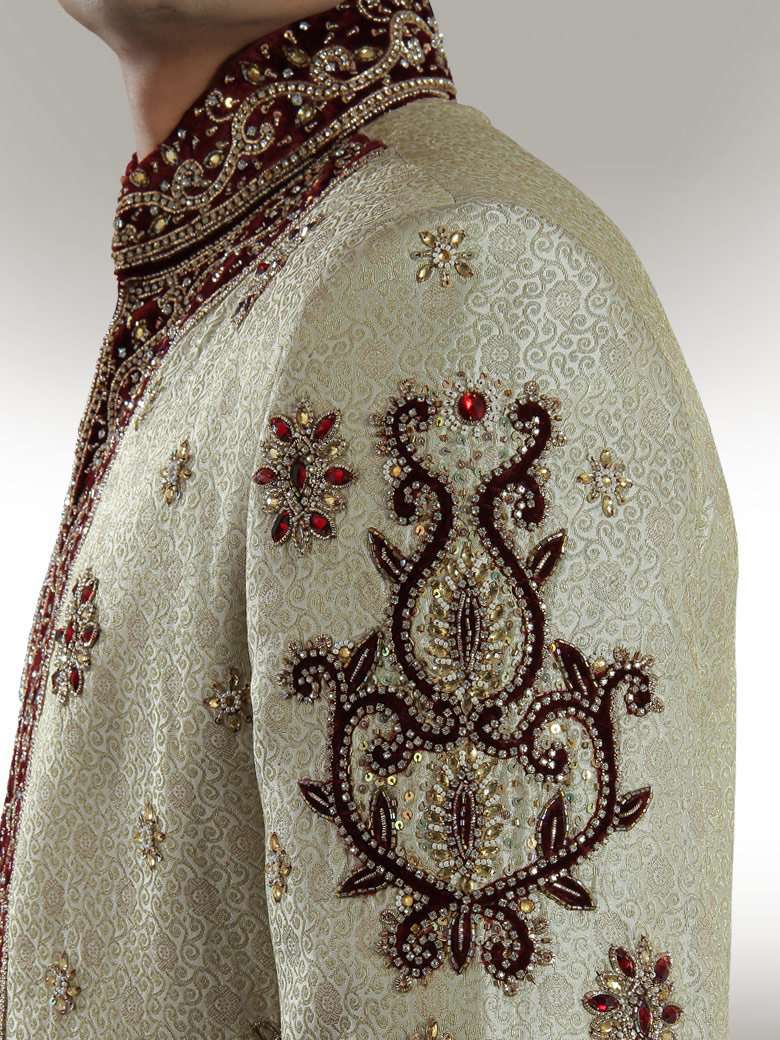 Designer Cream Brocade Sherwani