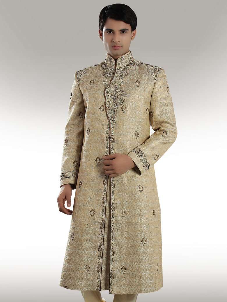 Traditional Beige Brocade Sherwani