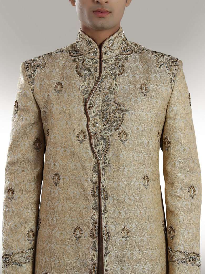 Traditional Beige Brocade Sherwani