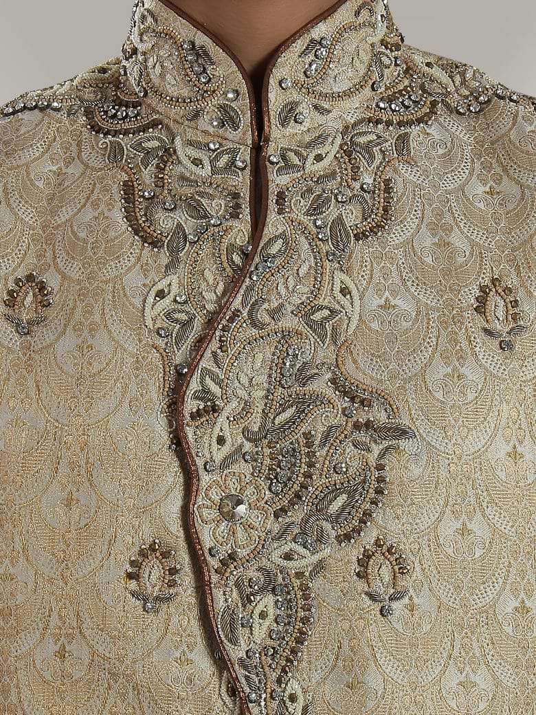 Traditional Beige Brocade Sherwani