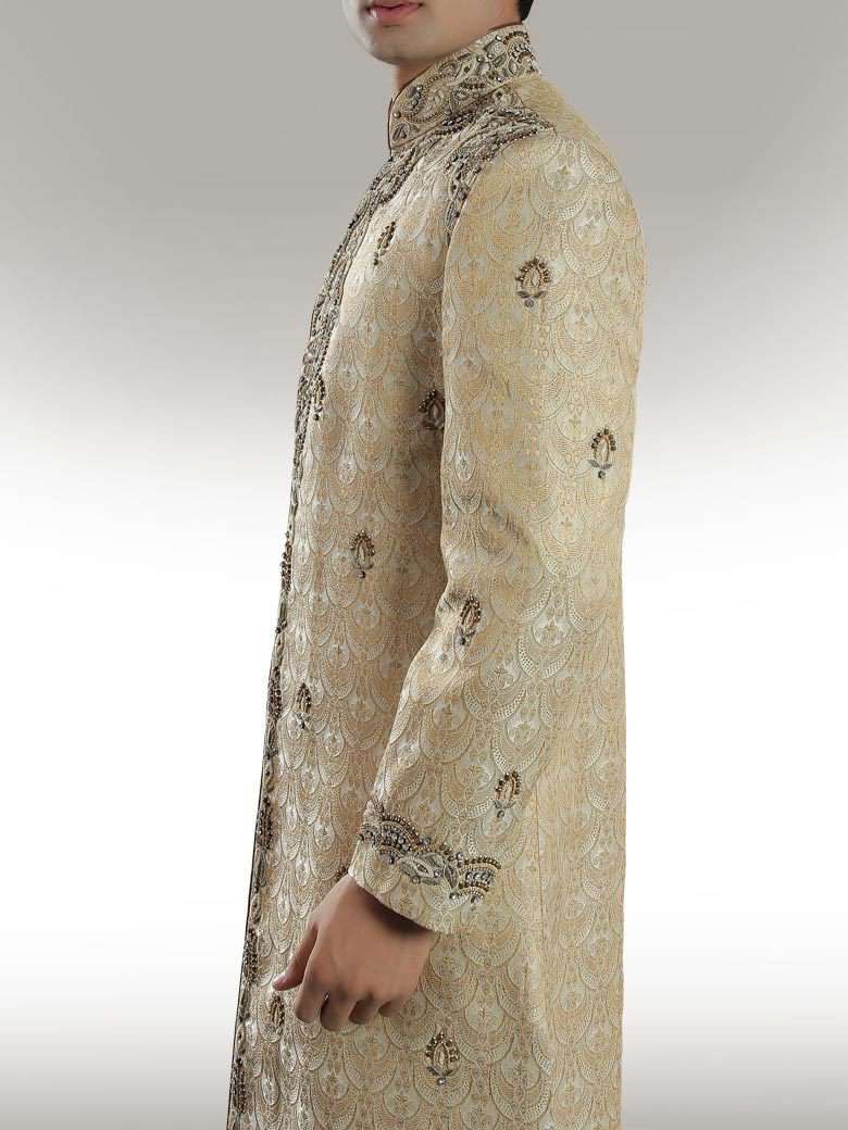 Traditional Beige Brocade Sherwani