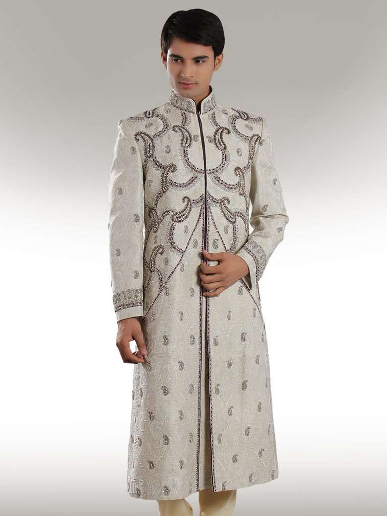 Modish Look Off White Sherwani