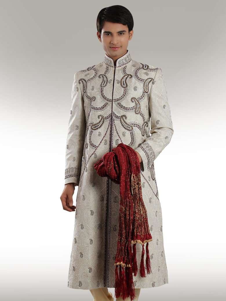 Modish Look Off White Sherwani