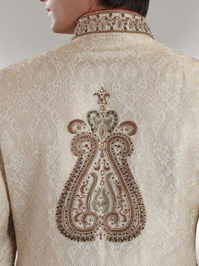 Heavy Embroidered Beige Sherwani