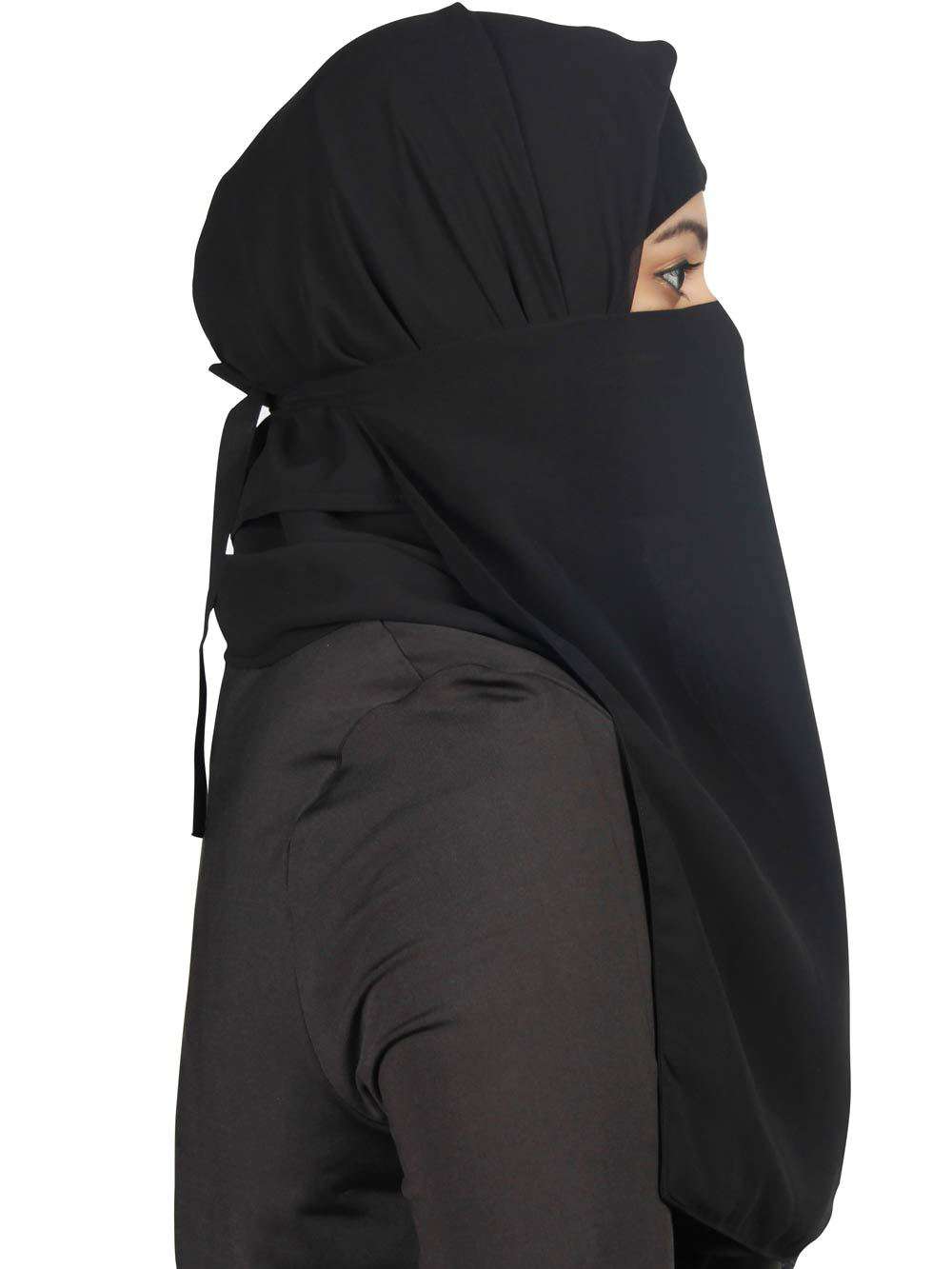 Half Niqab-Nosepiece In Black Georgette