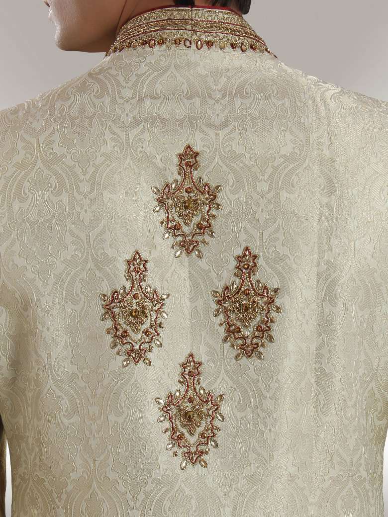 Groom Light Embroidered Cream Sherwani