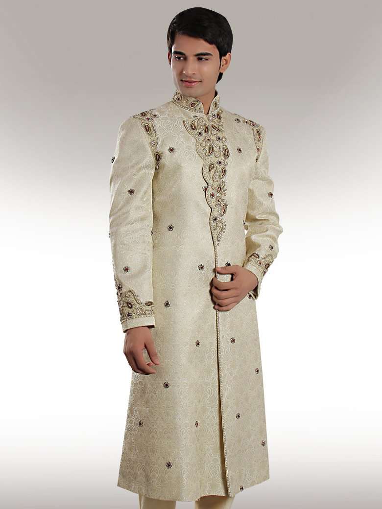 Naseer Designer front Cream Sherwani