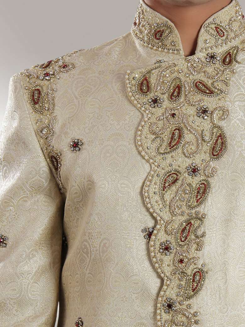 Naseer Designer front Cream Sherwani