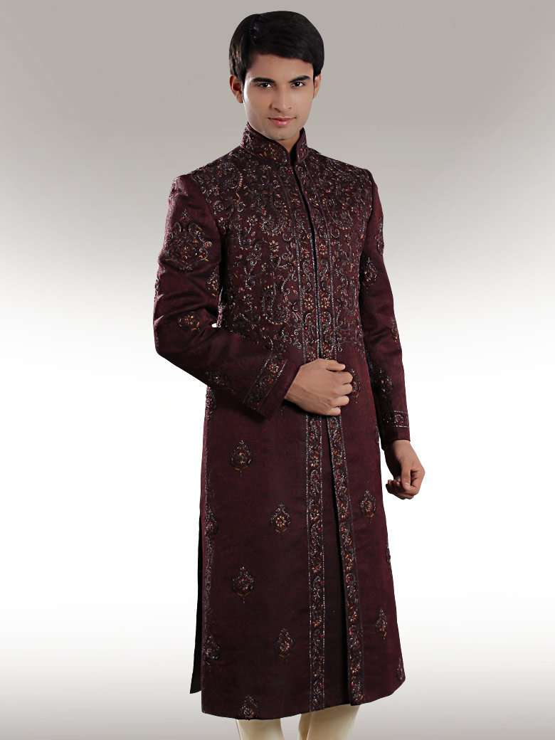 Aziz Groom Dark Maroon Sherwani