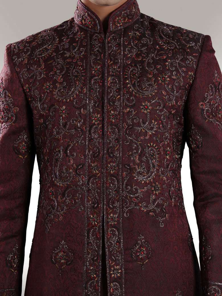 Aziz Groom Dark Maroon Sherwani