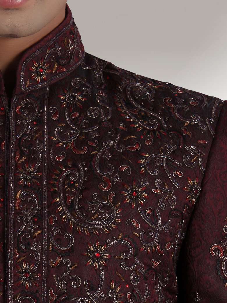 Aziz Groom Dark Maroon Sherwani