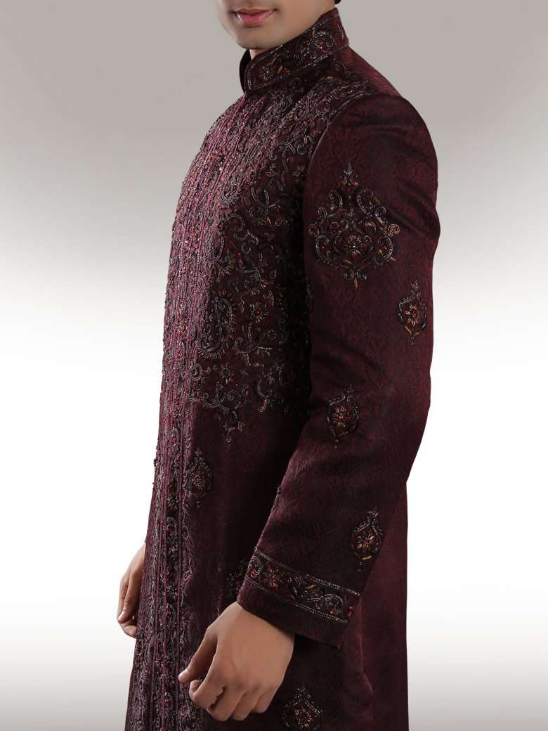 Aziz Groom Dark Maroon Sherwani